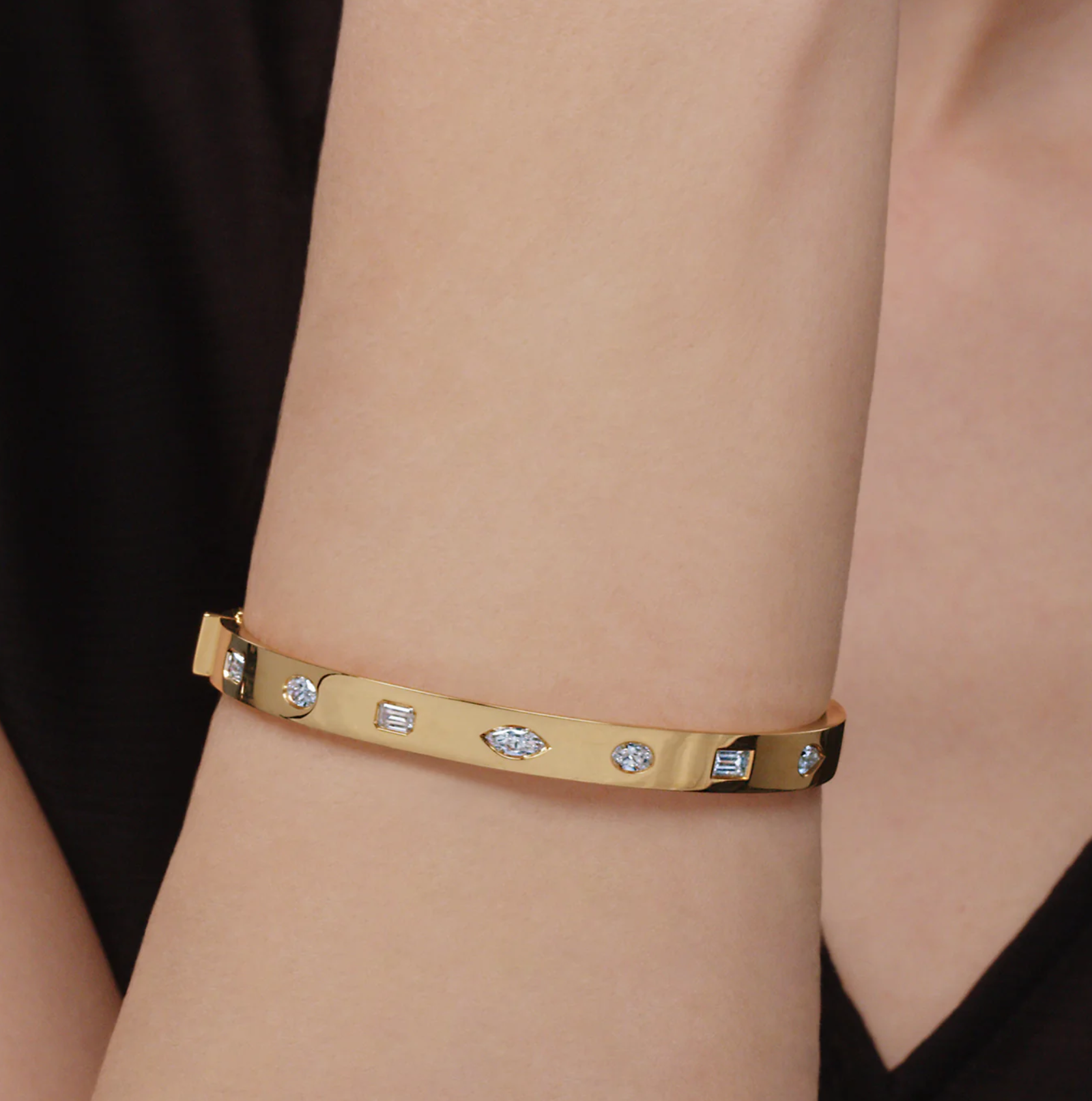 18K Yellow Gold Slim Stackable Mixed Shape Diamond Bangle by KWIAT Secondary image
