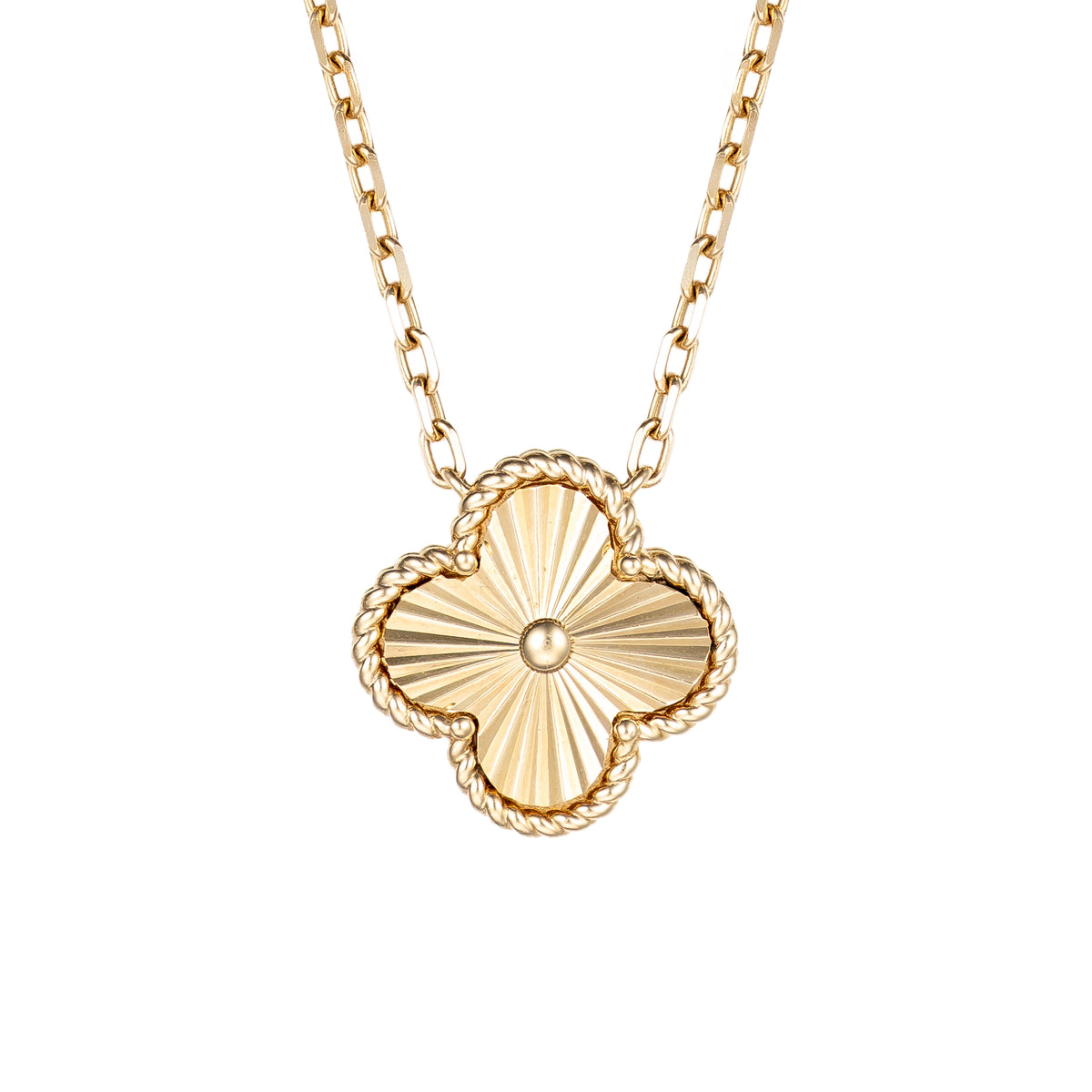 14K Yellow Gold Double Sided Gold & MOP Clover Pendant Necklace