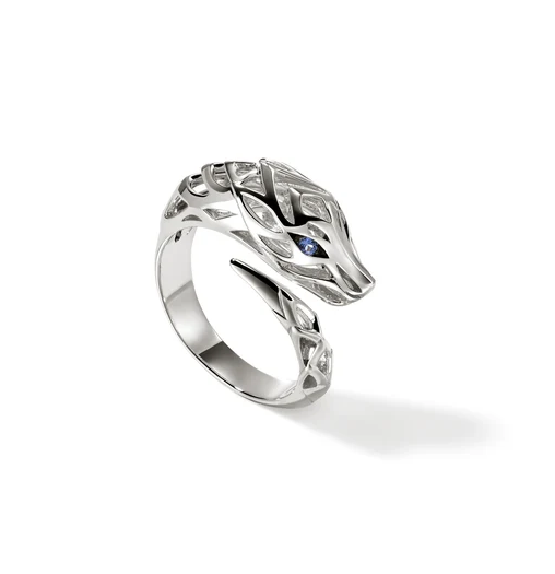 Sterling Silver Modern Naga Dragon Wrap Ring with Sapphire Eyes by John Hardy