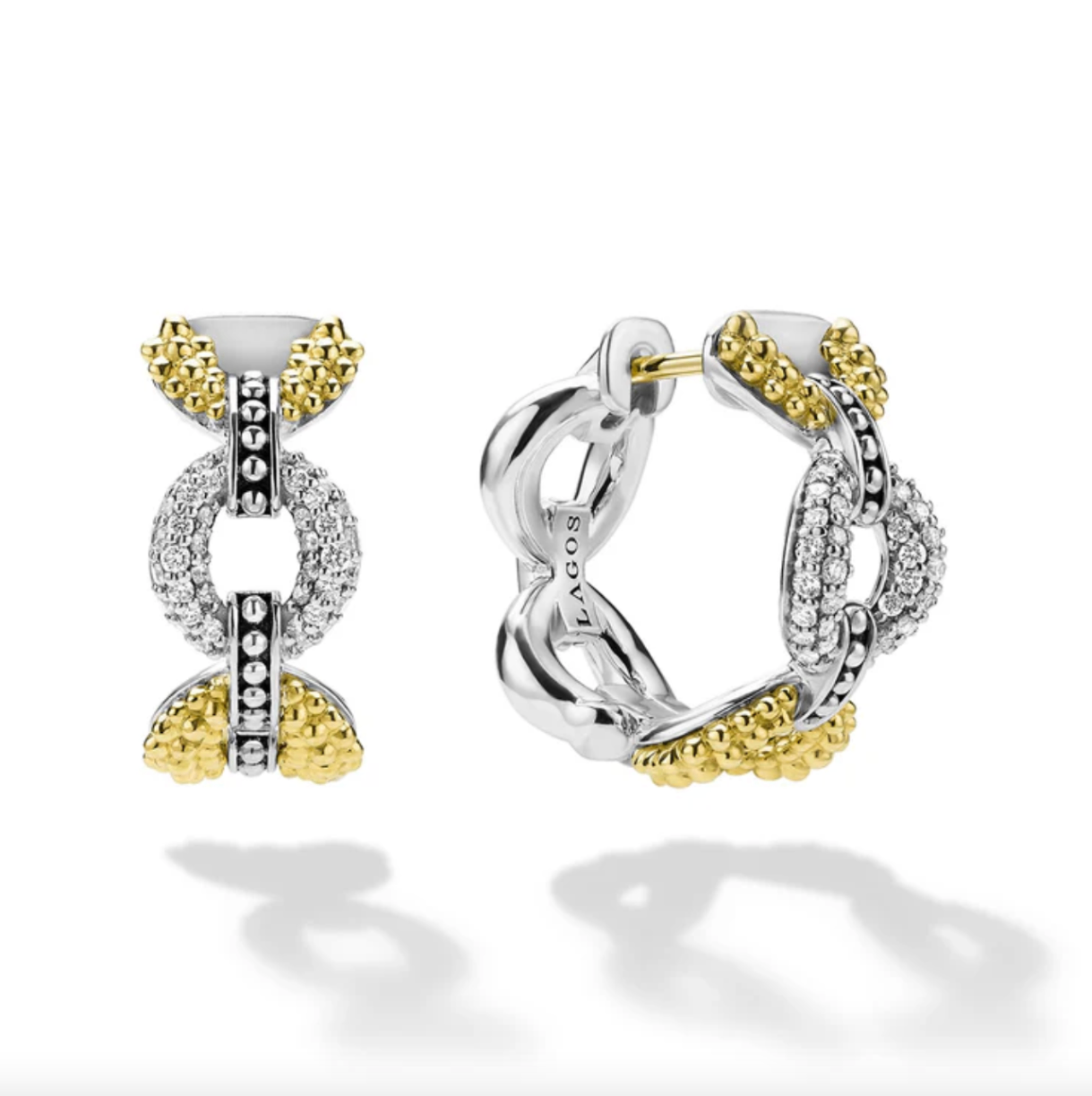 SS/18K Caviar Lux Two-Tone Petite Diamond Link Huggies by LAGOS Main image