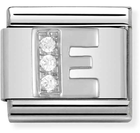 Stainless Steel & Sterling Silver Letter E Initial Charm with CZ Main image