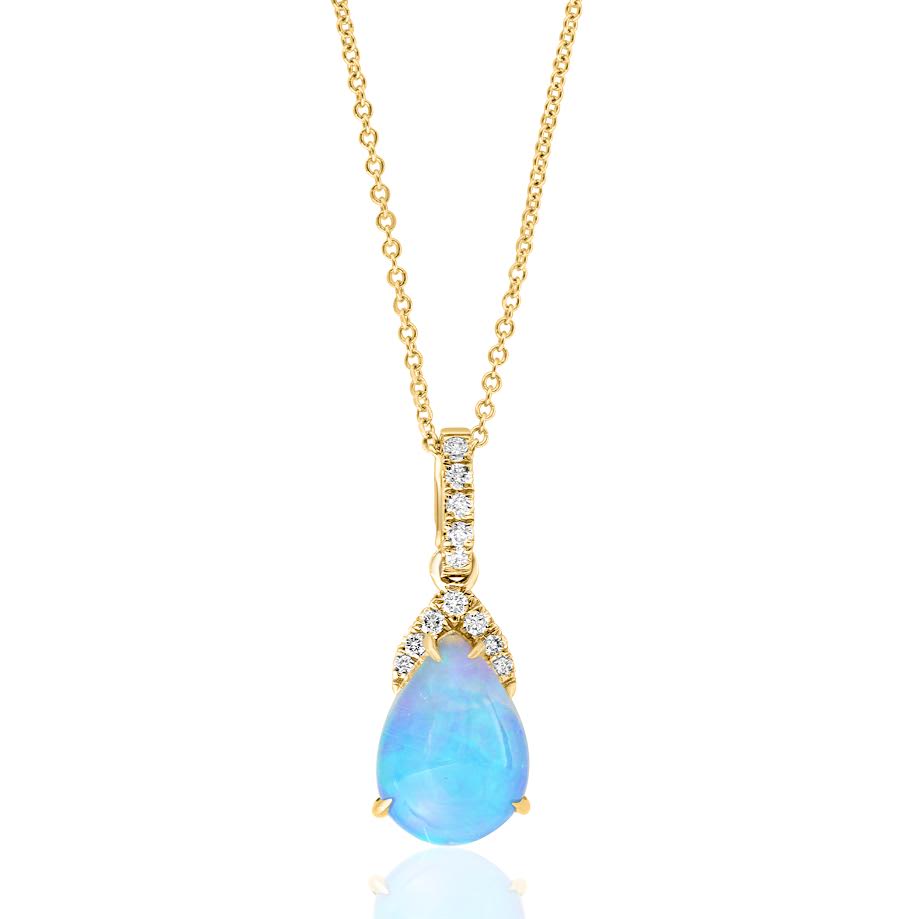 14K YG PS Opal & Diamond Accent Pendant Necklace by David Kord Main image