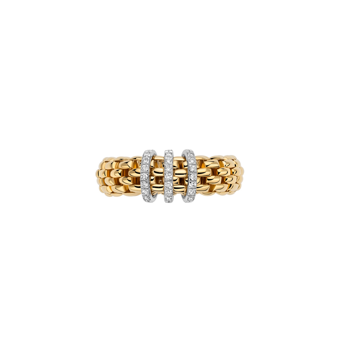 18K Yellow Gold Vendome Triple Diamond Bar Flex'It Ring by FOPE