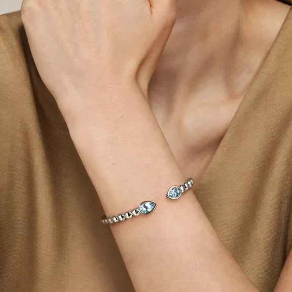 Sterling Silver Bujukan and Pear Shape Blue Topaz Split Bangle Bracelet by Gabriel NY