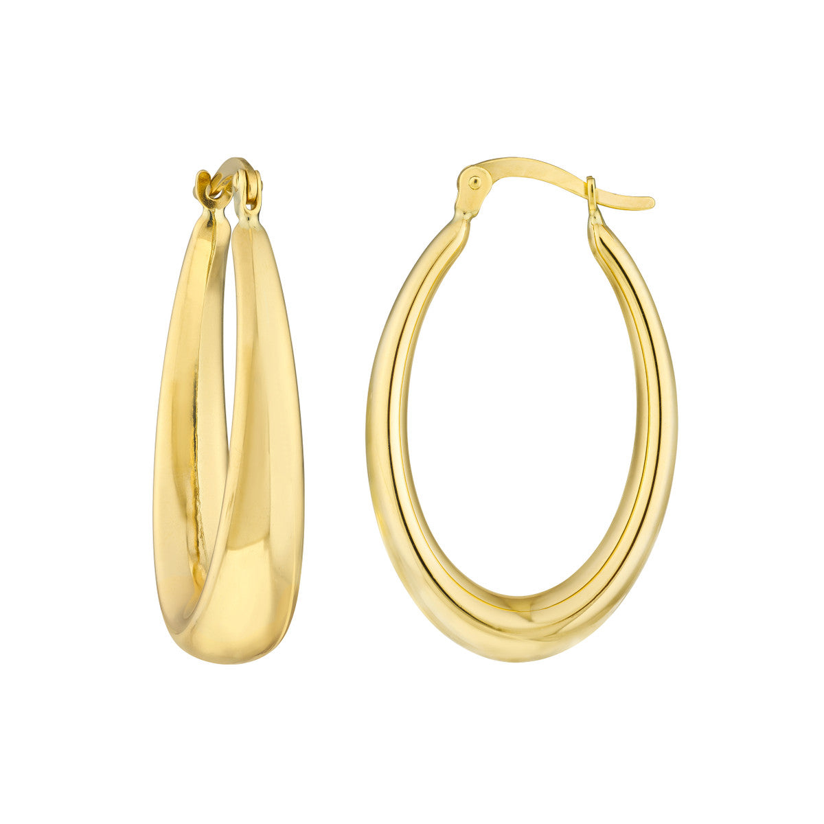 10K YG Graduated Oval Puff Hoop Earrings