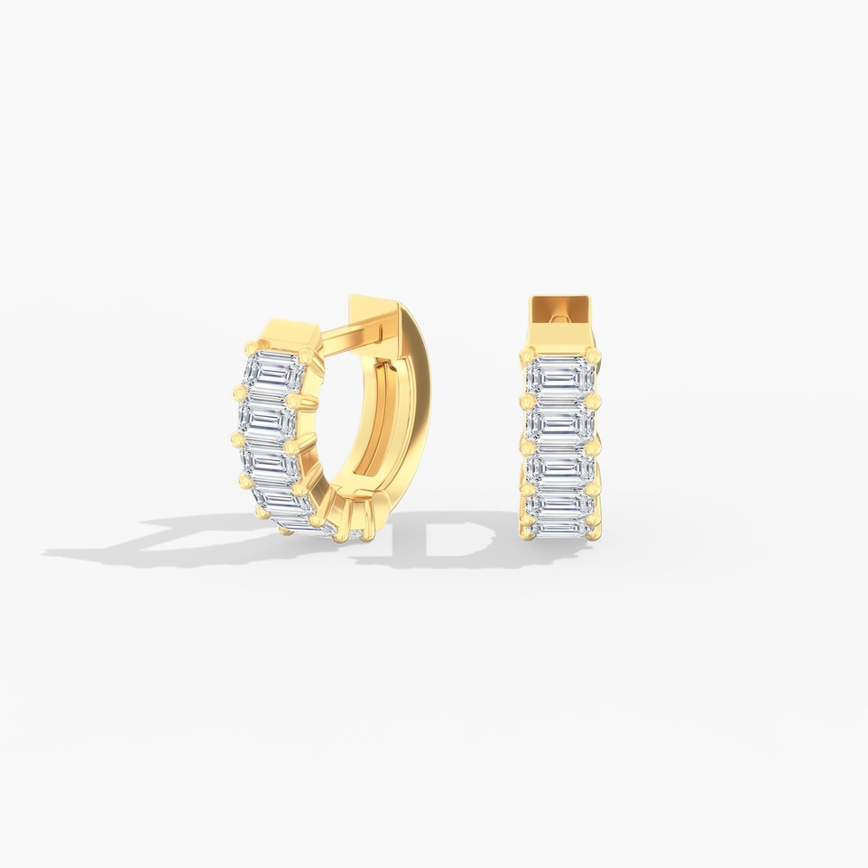 14K Yellow Gold Mini Lab Emerald Diamond Huggies by Everlee