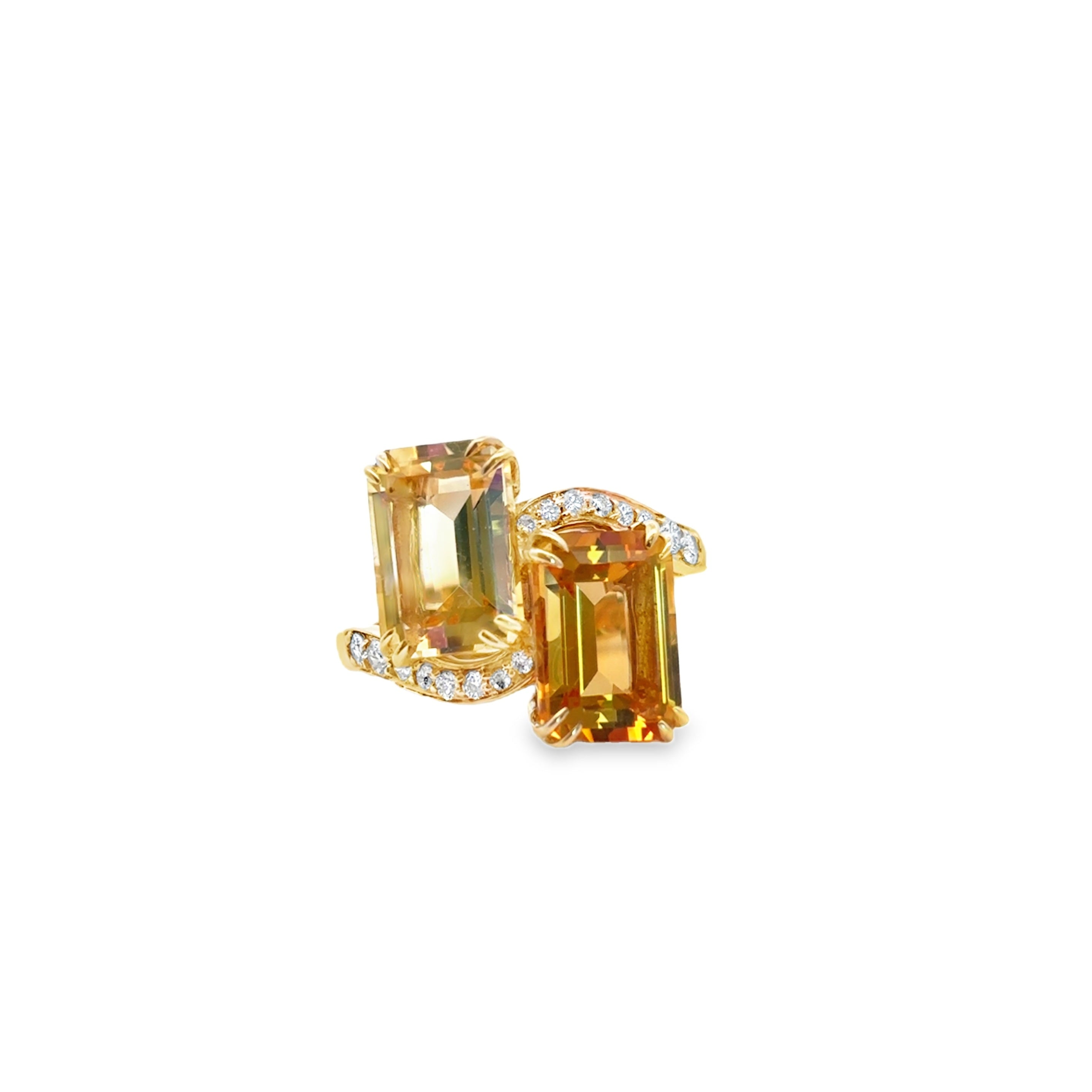 14K YG Emerald Cut Citrine & Diamond Cocktail Ring