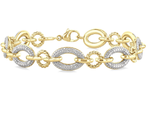 Sterling Silver Gold Vermeil Bold Oval Rope Link Diamond Bracelet Main image