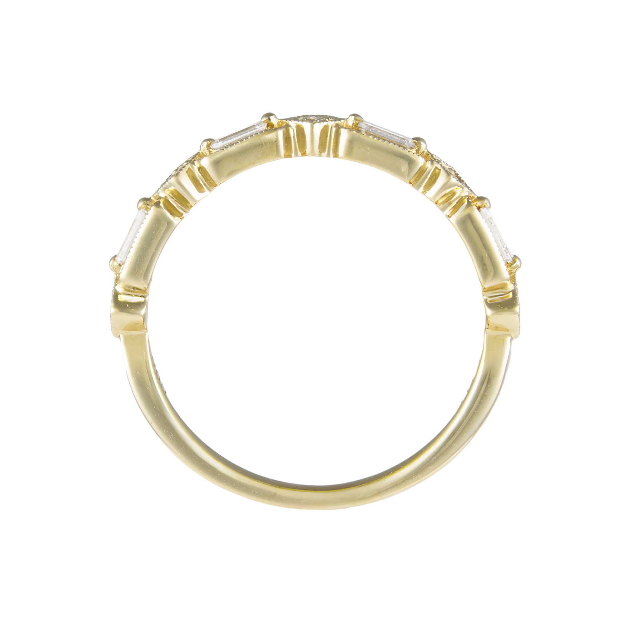 14K Yellow Gold Diamond Alternating Baguette & Round Vintage Style Wedding Band