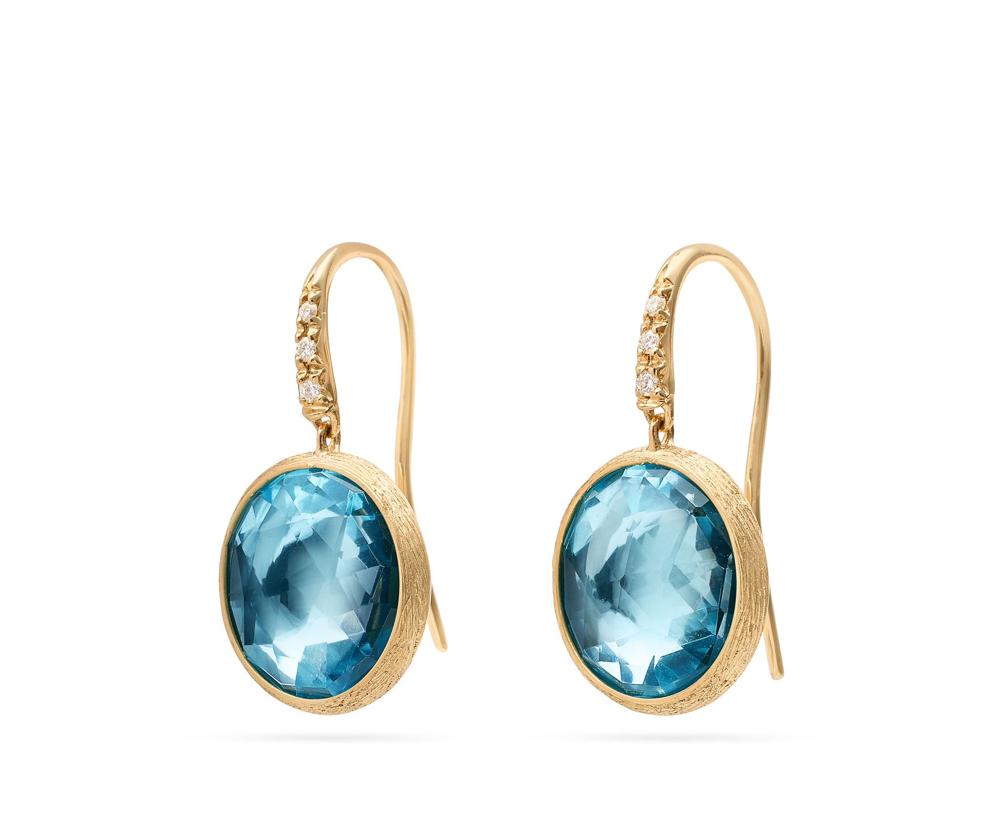 18K YG Jaipur Color Blue Topaz Drop Earrings with Diamonds by Marco Bicego