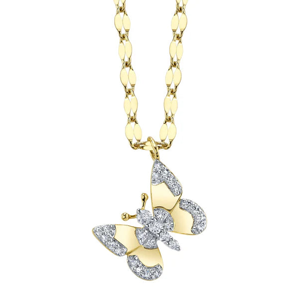 14K YG Diamond Butterfly Pendant on Sparkle Chain