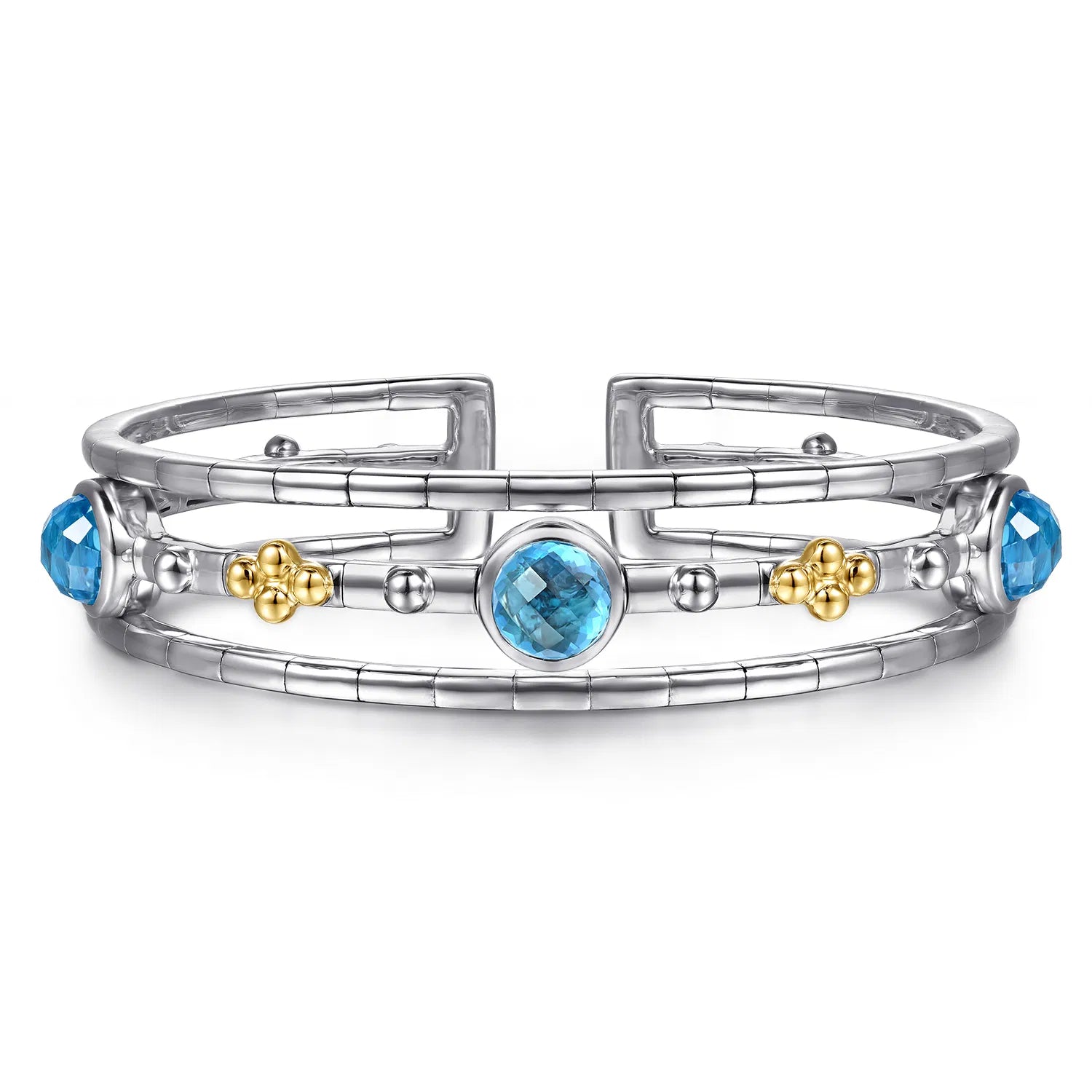 SS/14K YG  Bujukan Round Blue Topaz Cuff Bangle by Gabriel NY