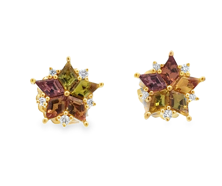 18K YG Multi Color Sapphire & Diamond Star Stud Earrings by Erica Courtney Main image