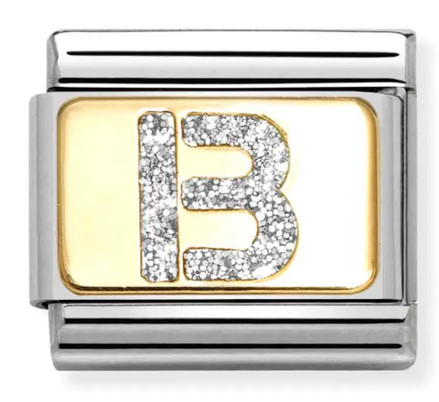 Stainless Steel & 18K Yellow Gold Glitter Letter B Initial Charm