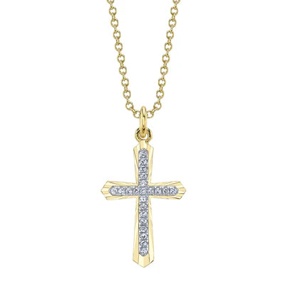 14K W/YG Diamond Cross Pendant Necklace with D/C Gold Outline Main image