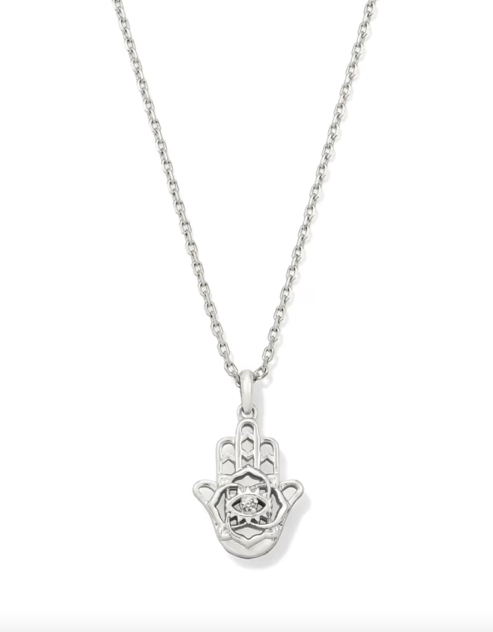 Rhodium Plated Hamsa Short Pendant Necklace in Kendra Scott