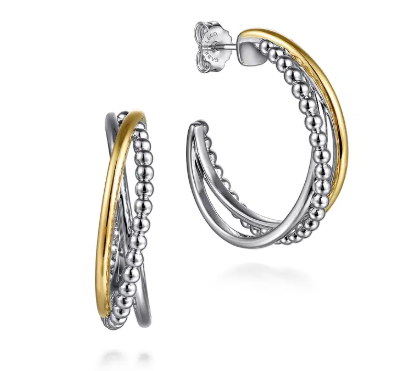 Sterling Silver & 14K YG Bujukan Multiple Row J Hoop Earrings by Gabriel Main image