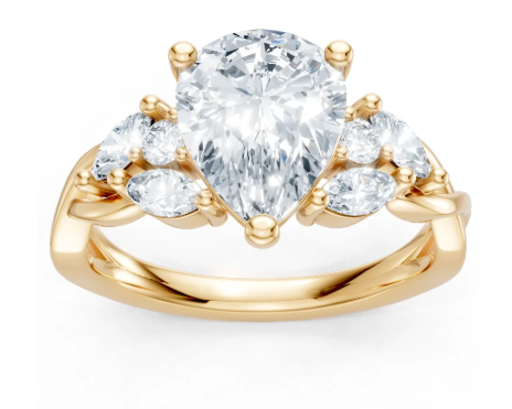 14K Yellow Gold Marquise & round Diamond Twisted Semi Mount