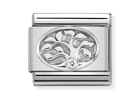 Stainless Steel & Sterling Silver Tree of Life Charm with CZ