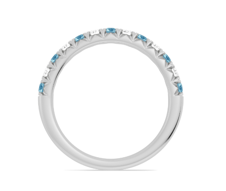 14K White Gold Alternating Swiss Blue Topaz & Diamond Fishtail Anniversary Band Main image