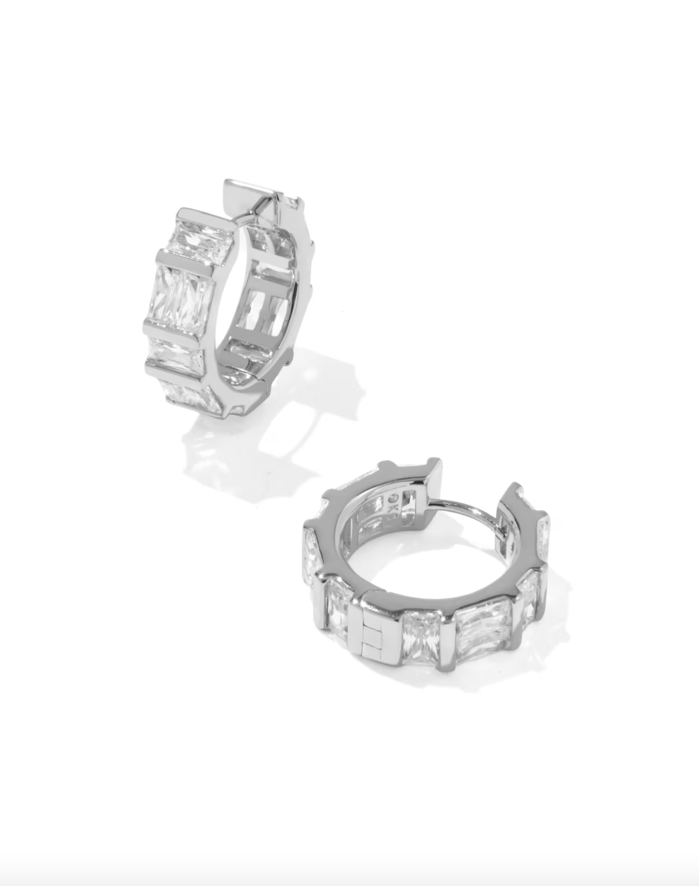 Jamie Rhodium Plated Huggies in White CZ by Kendra Scott