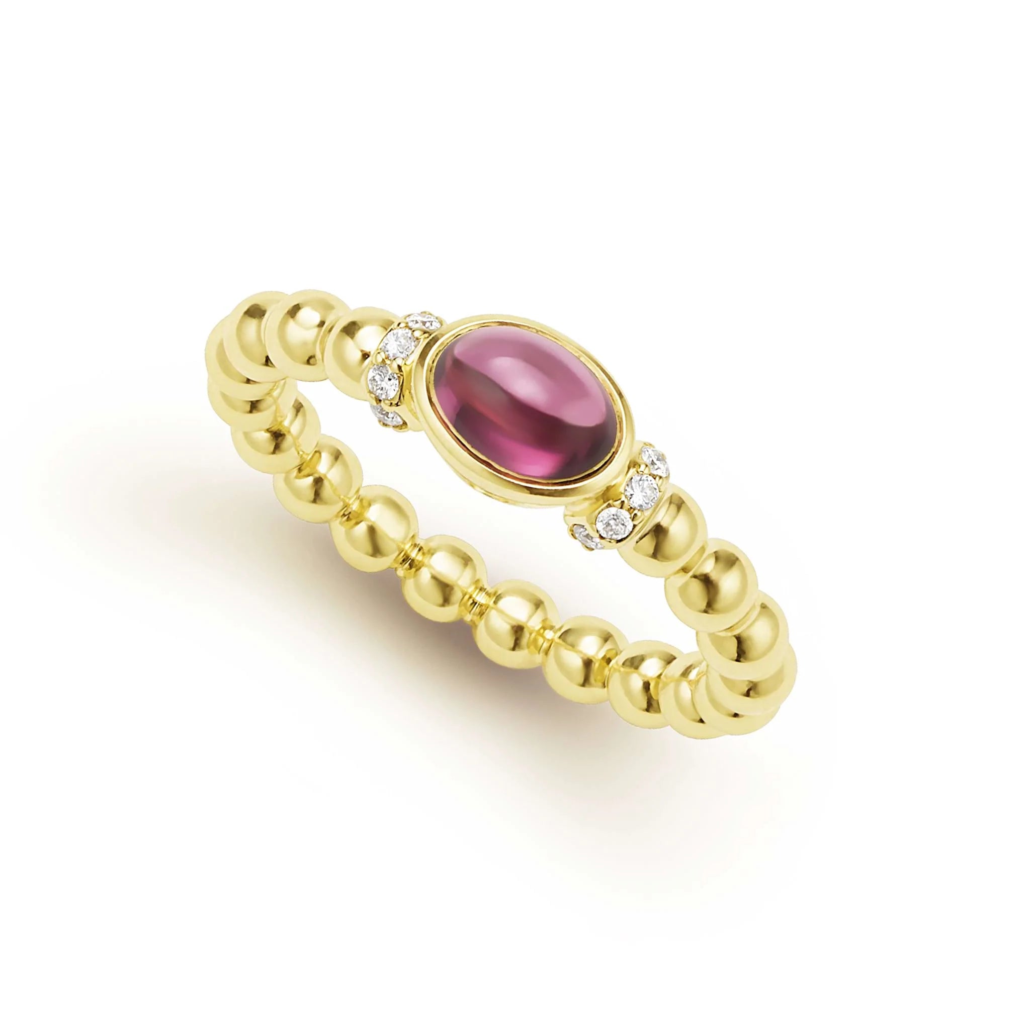 18K YG Rhodolite Garnet Caviar Beaded Diamond Ring by LAGOS