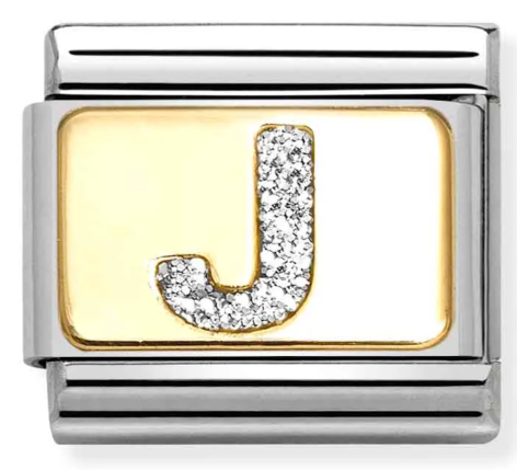 Stainless Steel & 18K Yellow Gold Glitter Letter J Initial Charm
