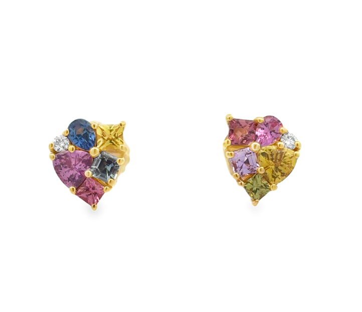 18K YG Mixed Sapphire Cluster Studs by Erica Courtney