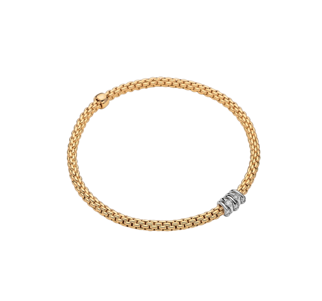 18K Yellow Gold Scattered Diamond Rondel Flex'It Bracelet by FOPE Main image