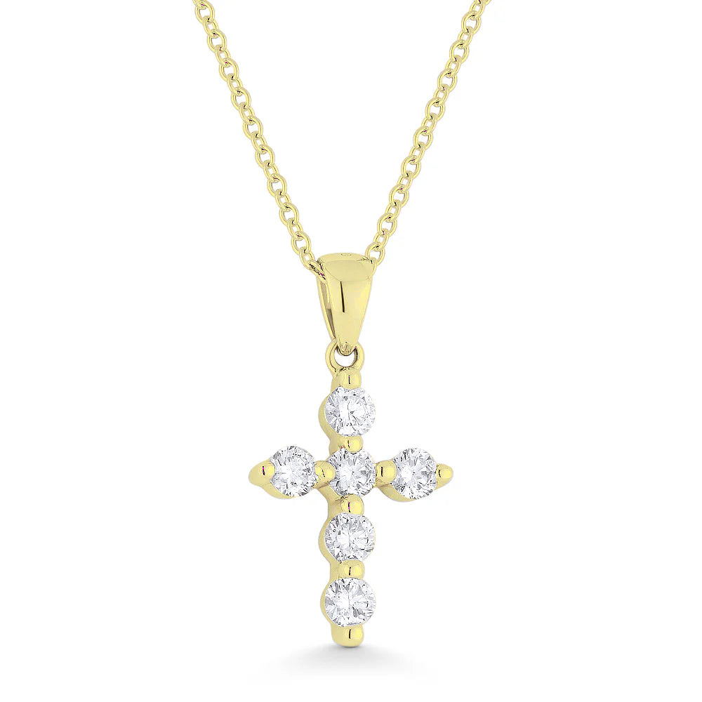14K YG Shared Prong Diamond Cross Pendant Necklace Main image