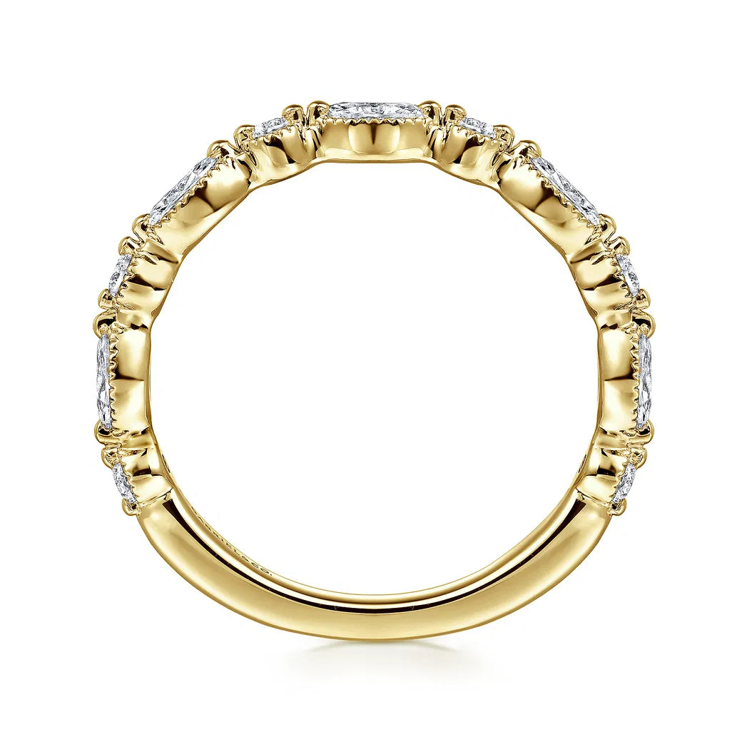 14K YG "Esperanza" Double Prongs Marquise & Round 1/2cttw Diamond Anniversary Band by Gabriel NY