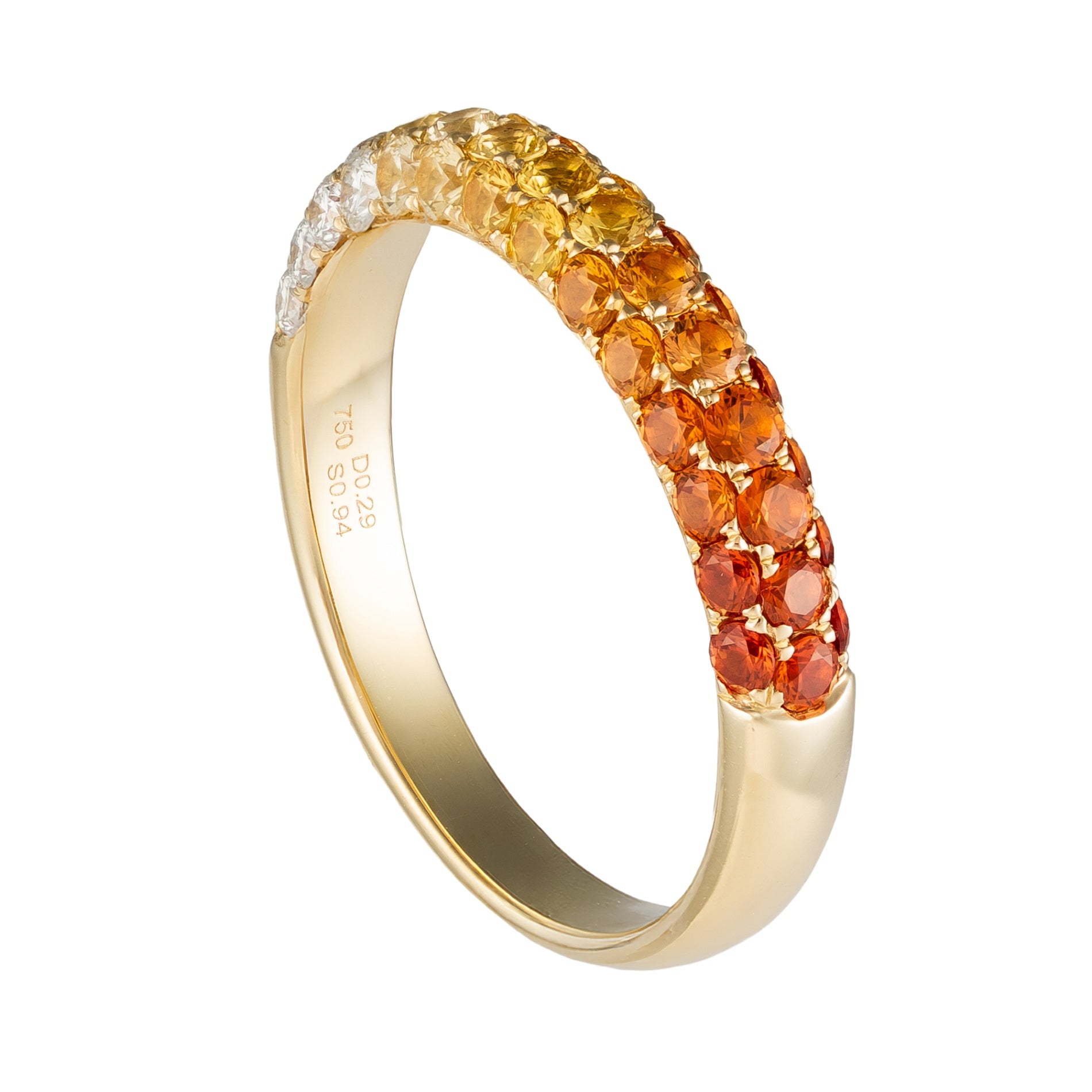 18K Yellow Gold Ombre Orange Sapphire & Diamond Band by David Kord