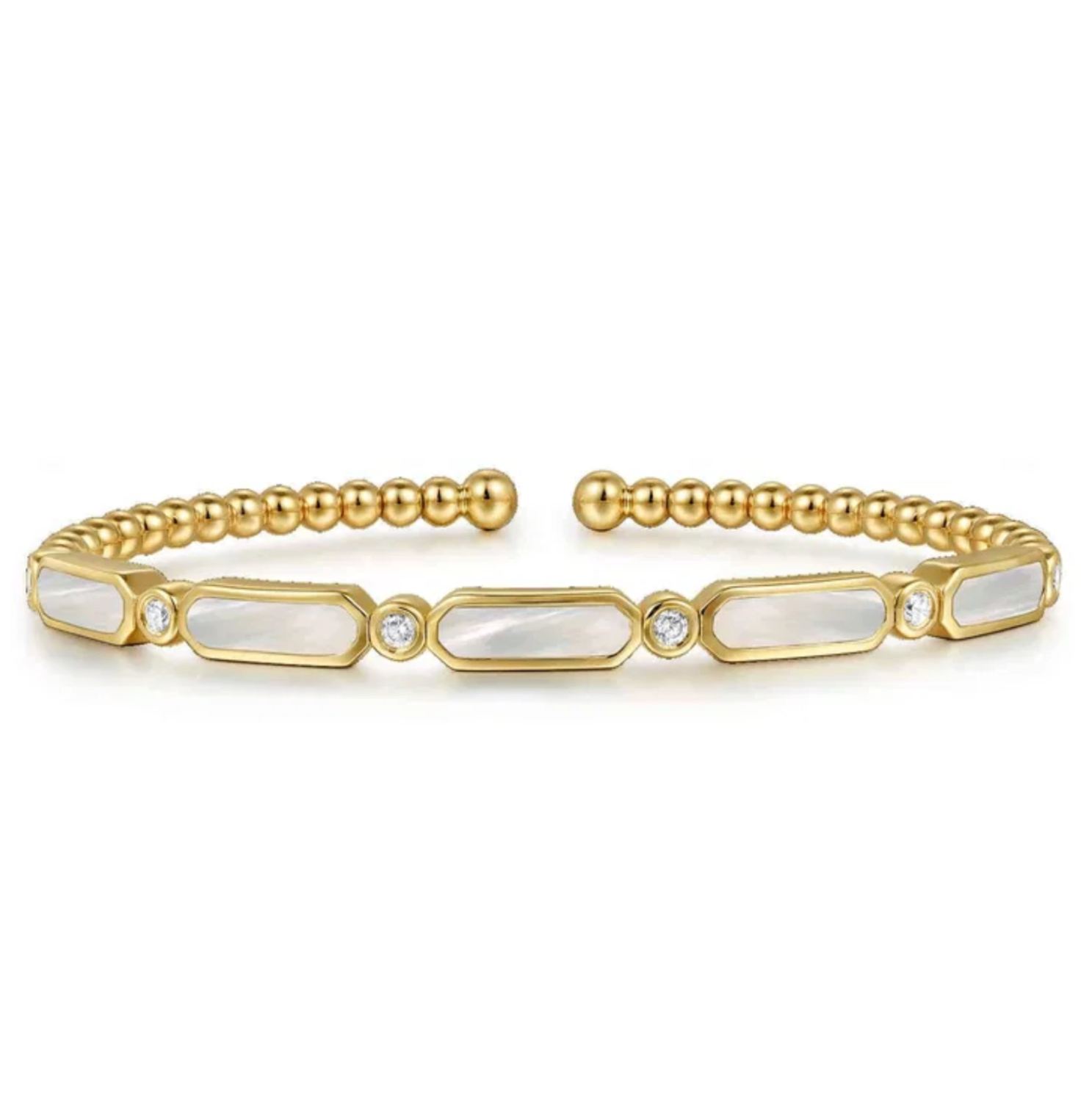 14K Yellow Gold Diamond & Mother of Pearl Bujukan Bangle by Gabriel NY