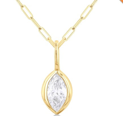14K YG 1/5cttw Diamond Bezel Marquise Pendant Necklace