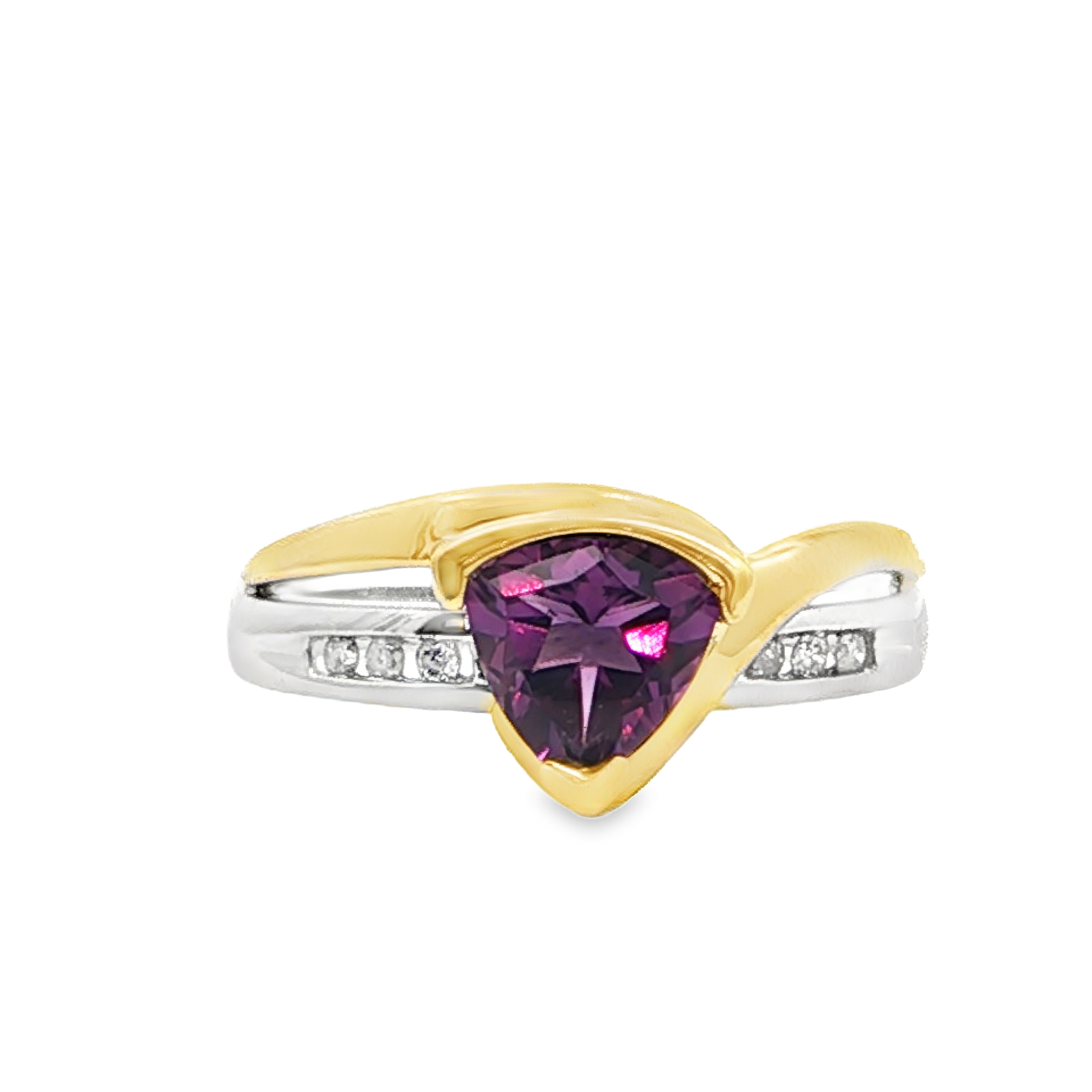 10K Two-Tone Trillion Amethyst & Diamond Bypass Ring *Estate Item Sold as is, Final Sale* Main image