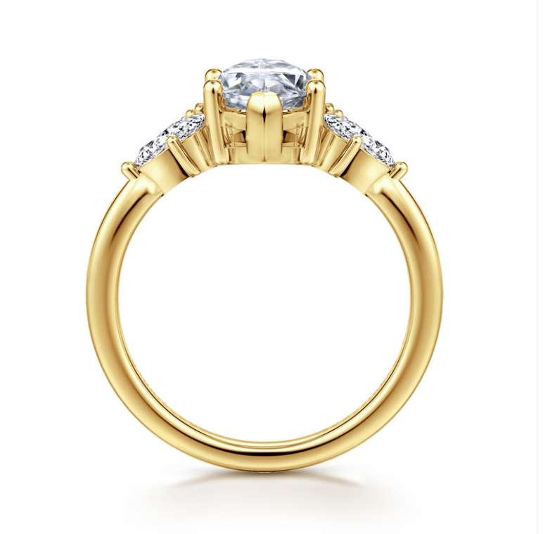 14K Yellow Gold "Bleine" Marquise Diamond Cluster Sides Semi-Mount by Gabriel NY