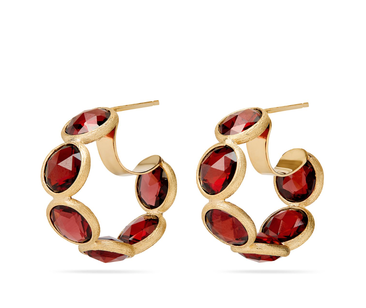 18K Yellow Gold Jaipur Bezel Set Garnet Hoops by Marco Bicego Main image