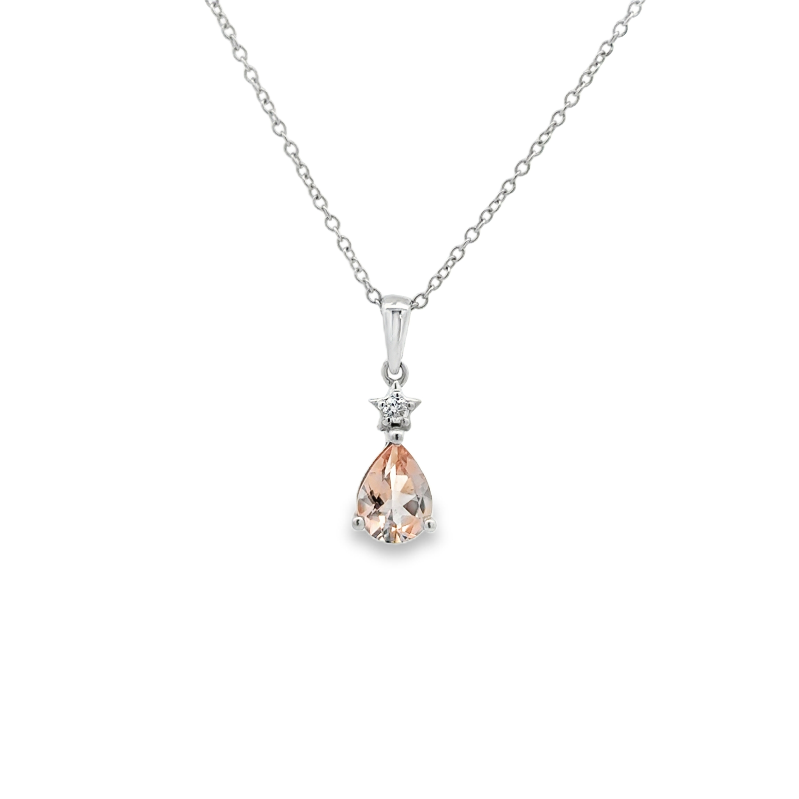 14K WG PS Morganite 8x6 & Diamond Pendant Necklace
