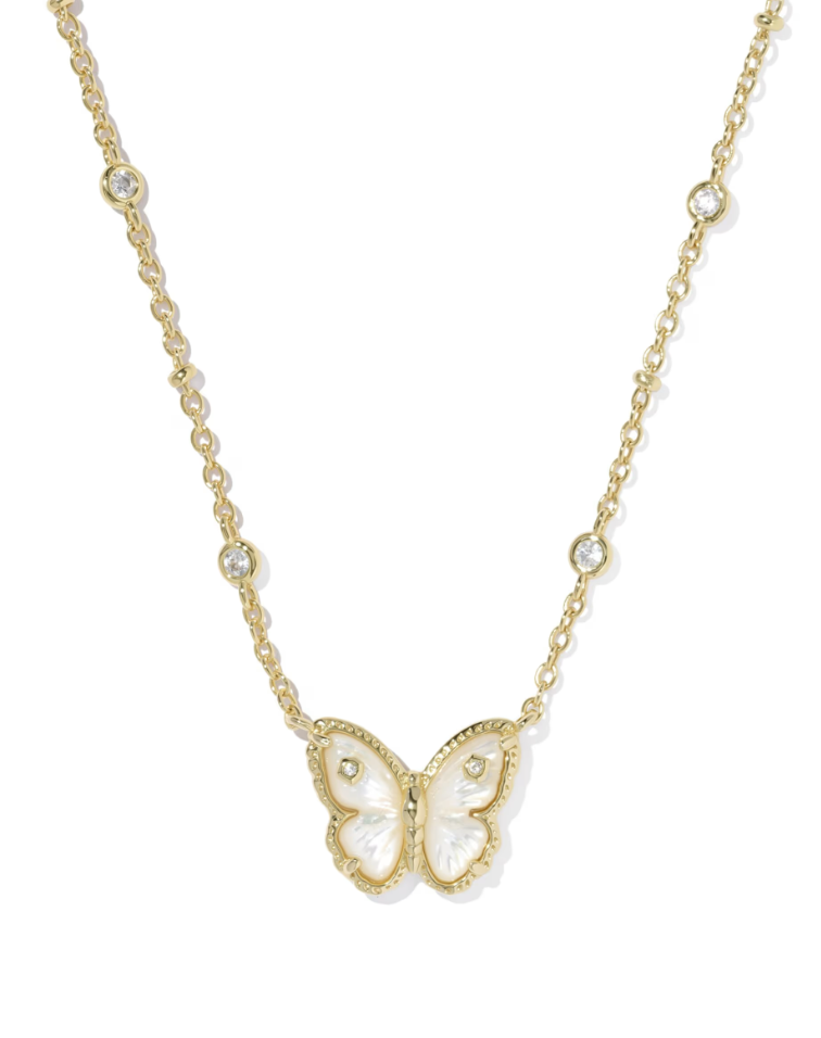 Gold Plated Cailey Butterfly Short Pendant Necklace in Ivory MOP by Kendra Scott