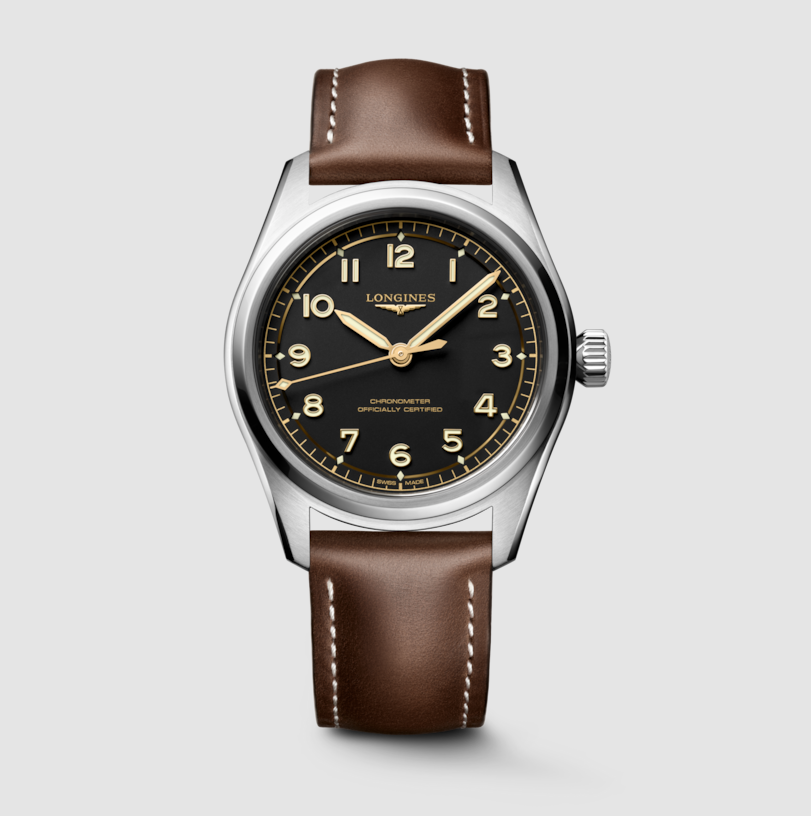 Longines Spirit Pilot 39mm Watch with  Black Dial & Leather Strap