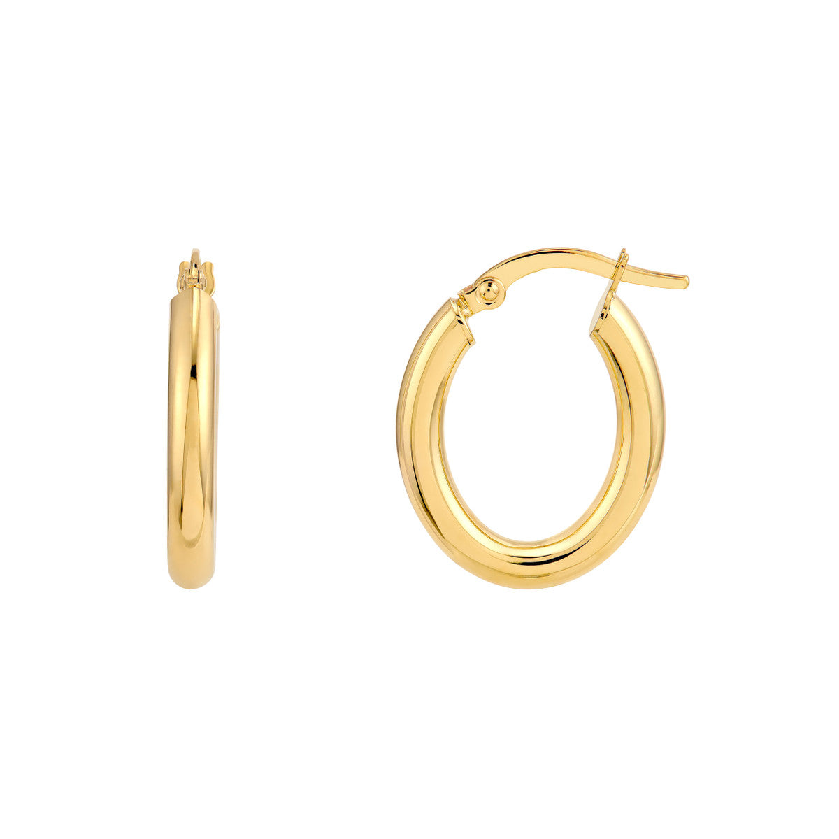 14K YG 3mm Oval Tube Hoop Earrings