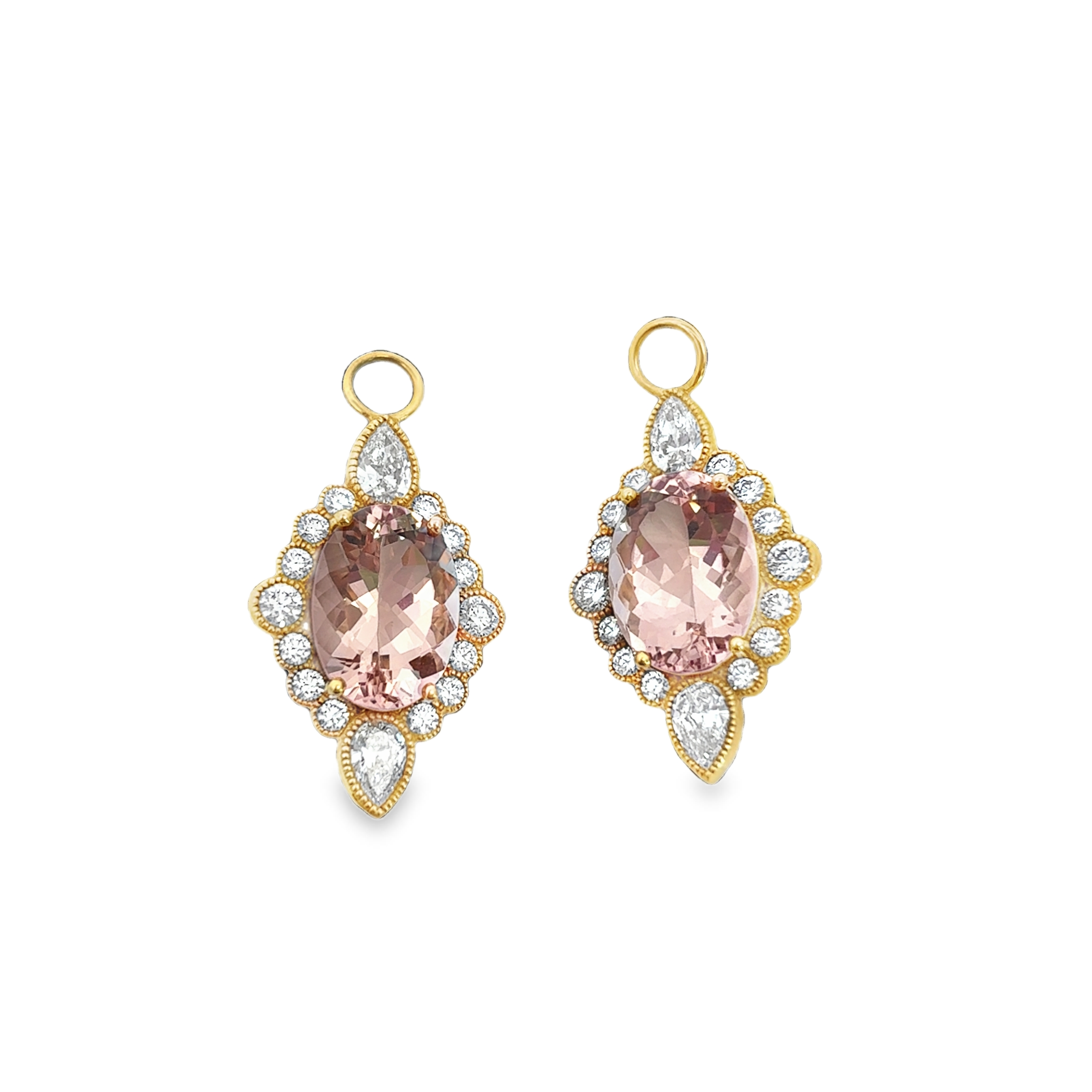 18K YG Modified Mala Morganite & Diamond Earrings Charms by Erica Courtney