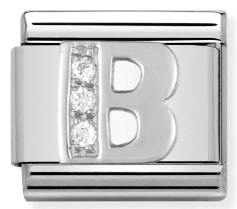 Stainless Steel & Sterling Silver Letter B Initial Charm with CZ