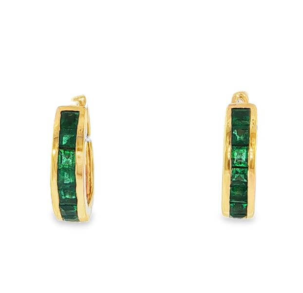 14K YG Channel Set Emerald Huggies *Estate Item Sold as is, Final Sale* Main image