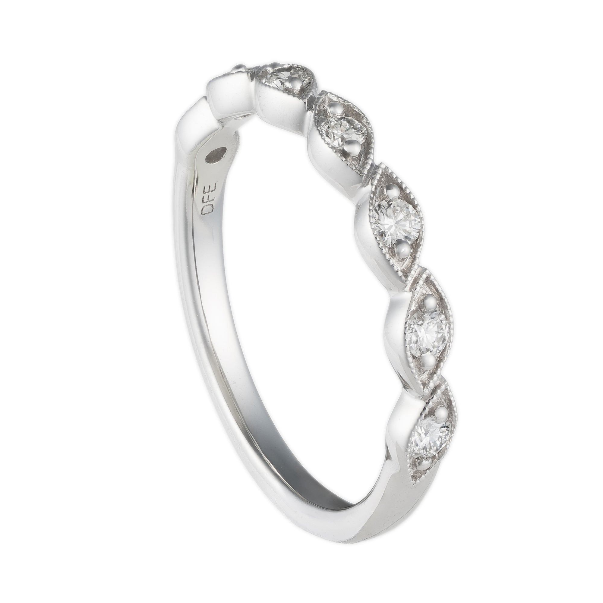 14K White Gold 1/4cttw Diamond Marquise Shape Milgrain Wedding Band