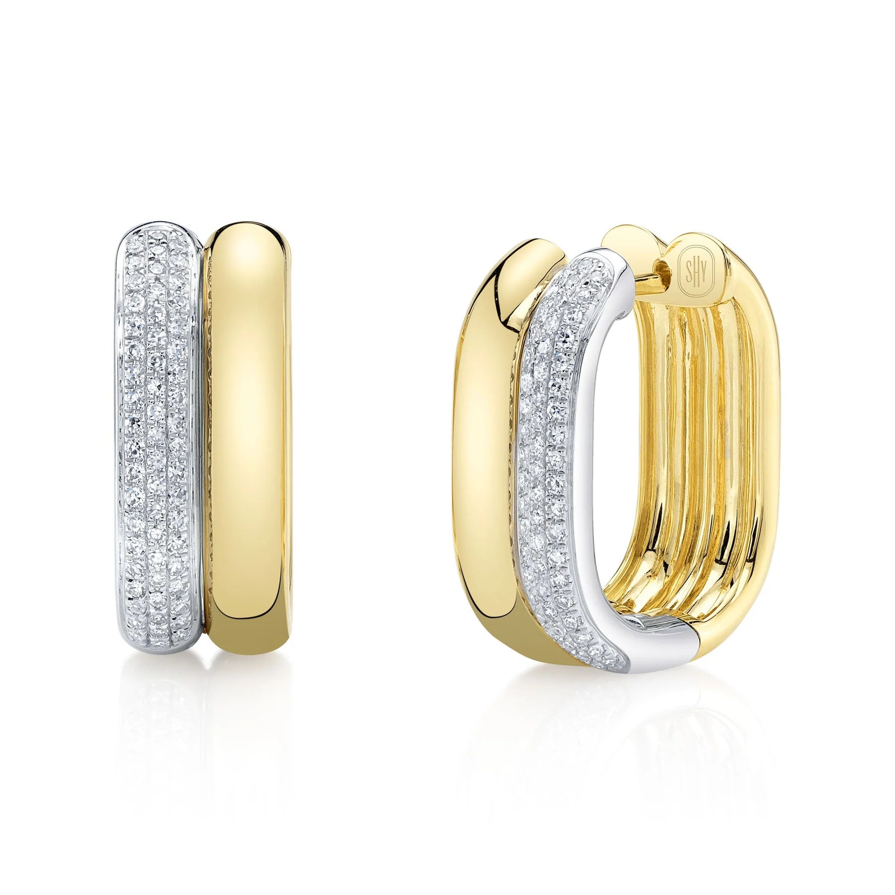 14K W/YG Diamond Pave & Polished Oval Hoops Main image