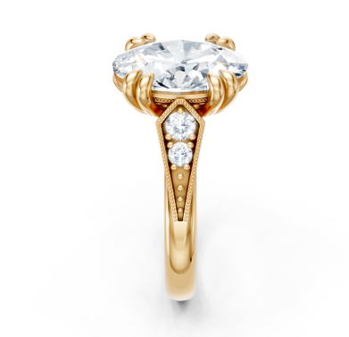14K YG Oval Diamond Milgrain Double Prong Semi-Mount