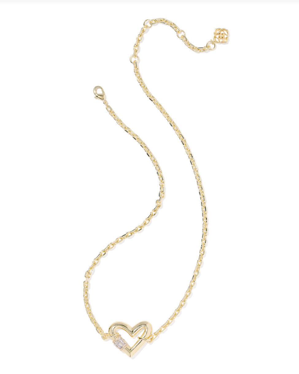 Gold Plated Emery Heart Pendant Necklace in White CZ by Kendra Scott