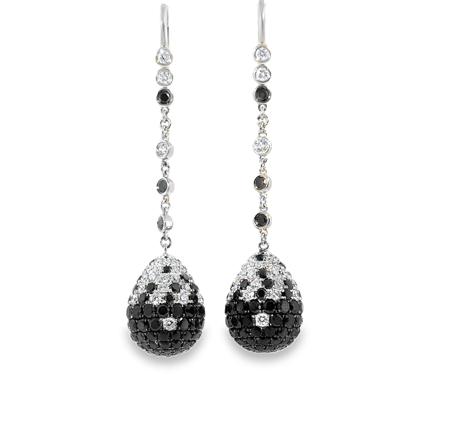 14K White Gold Black & White Diamond Dangle Earrings