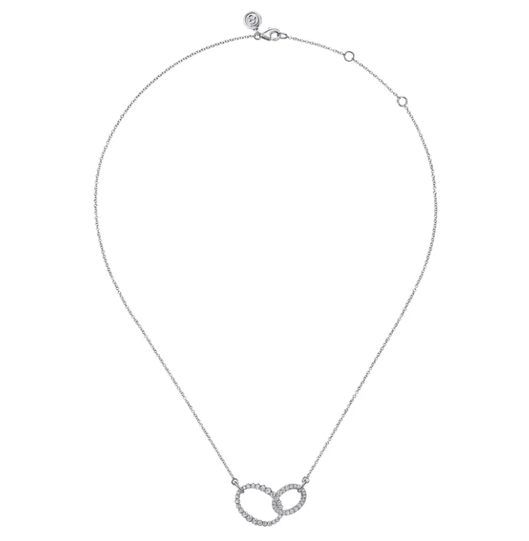 14K WG Diamond Interlocking Oval Link Chain Pendant Necklace by Gabriel NY